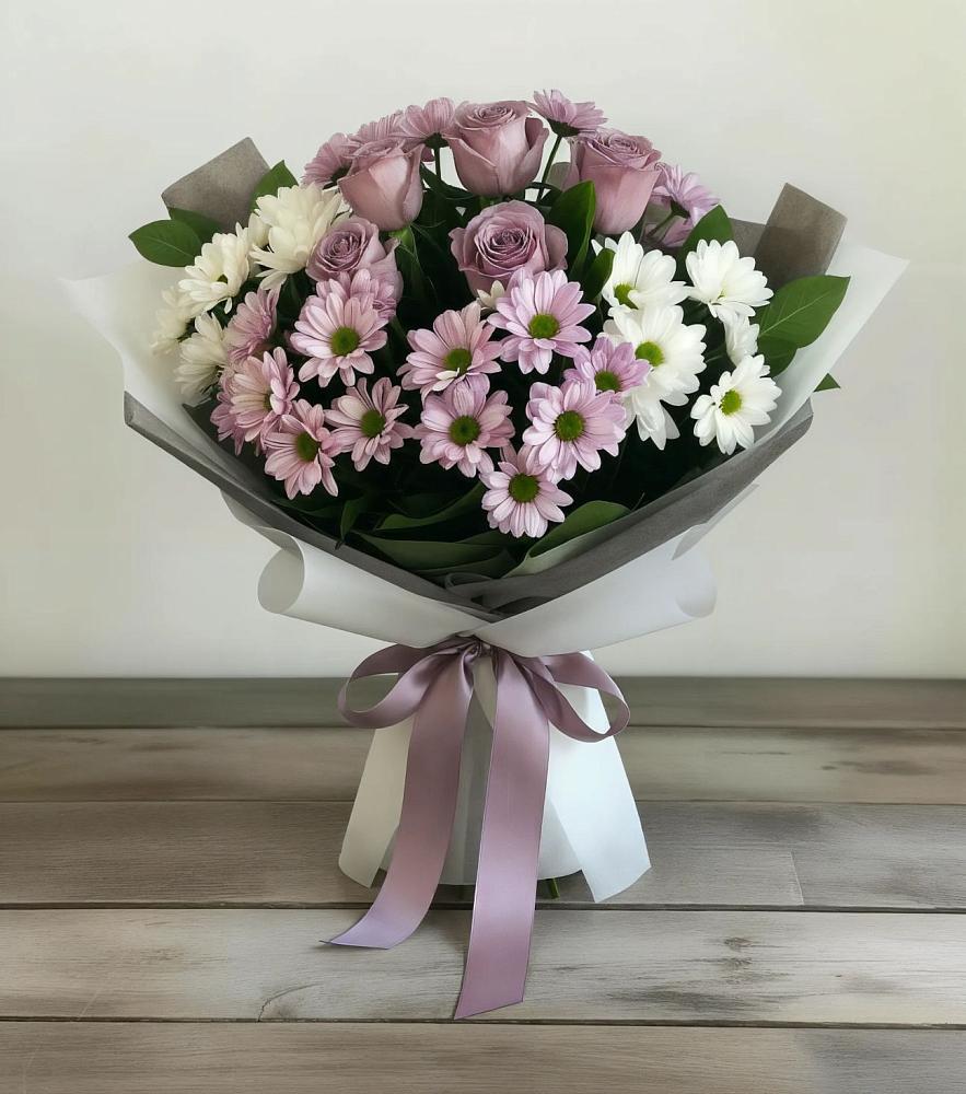 Букет цветов из: Хризантемы и Розы в Кубинке