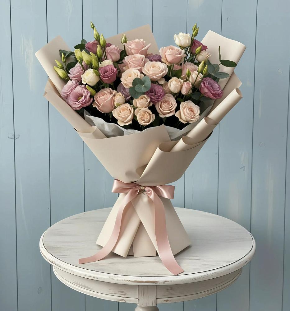 Букет цветов из: Розы и Лизиантусы в Кубинке